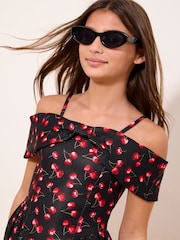 Lipsy Black Cherry Teen Bow Bardot Dress (5-16yrs) - Image 2 of 4