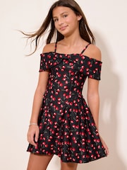Lipsy Black Cherry Teen Bow Bardot Dress (5-16yrs) - Image 3 of 4