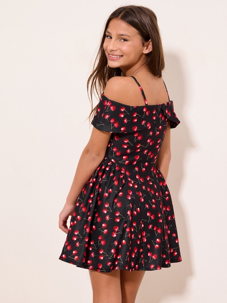 Lipsy Black Cherry Teen Bow Bardot Dress (5-16yrs) - Image 4 of 4