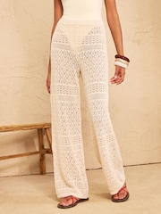 Love & Roses Ivory Cotton Rich Crochet Knitted Trousers - Image 2 of 4