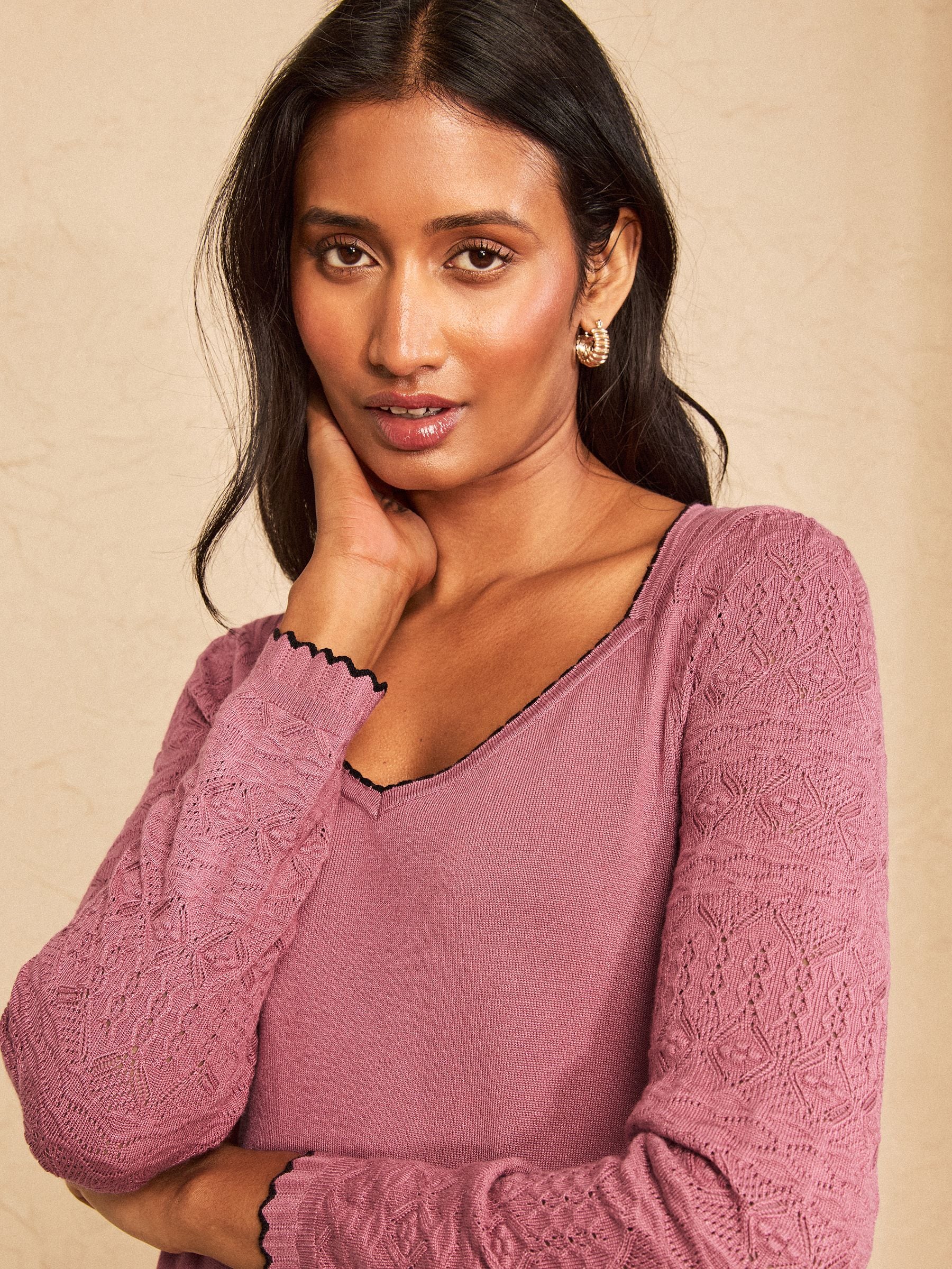 Buy Love & Roses Pink 3/4 Sleeve Sweetheart Neck Knitted Top from