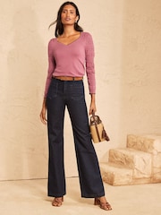 Love & Roses Pink 3/4 Sleeve Sweetheart Neck Knitted Top - Image 3 of 4
