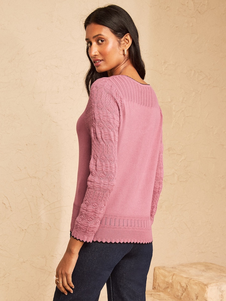 Love & Roses Pink 3/4 Sleeve Sweetheart Neck Knitted Top - Image 4 of 4