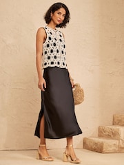 Love & Roses Starfish Detail Cotton Rich Crochet Style 2 In1 Midi Dress - Imaginea 3 din 4