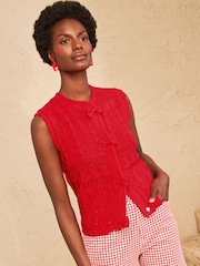 Love & Roses Red Bow Detail Cotton Rich Crew Neck Knitted Vest - Image 1 of 4