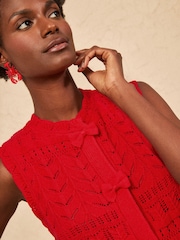 Love & Roses Red Bow Detail Cotton Rich Crew Neck Knitted Vest - Image 2 of 4