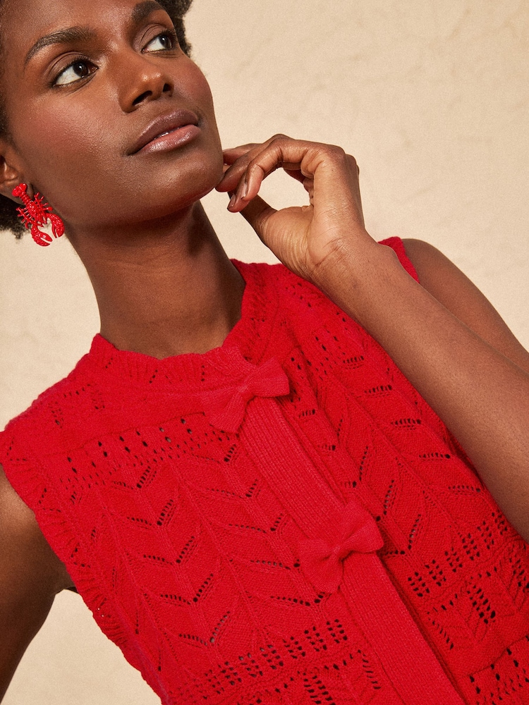 Love & Roses Red Bow Detail Cotton Rich Crew Neck Knitted Vest - Image 2 of 4