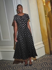 Pure Collection Metallic Spot Fit & Flare Black Midi Dress - Image 1 of 3