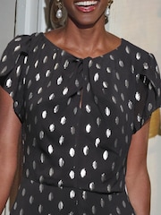 Pure Collection Metallic Spot Fit & Flare Black Midi Dress - Image 3 of 3