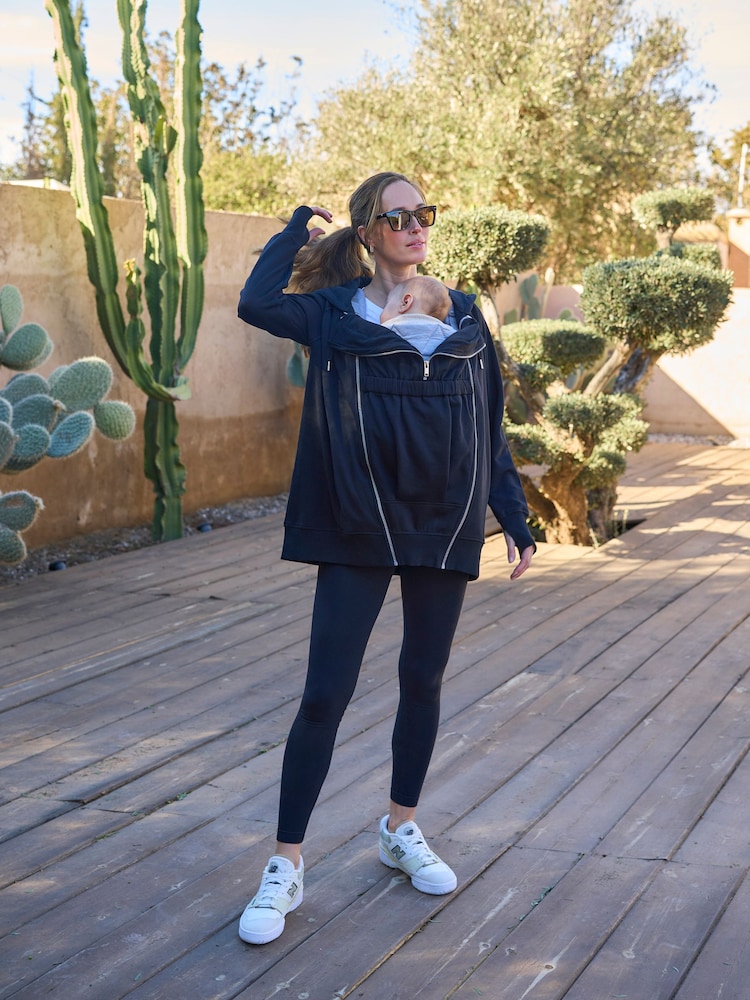 Seraphine Black Cotton Blend Maternity & Baby-Wearing 3-in-1 Hoodie - Image 1 of 4