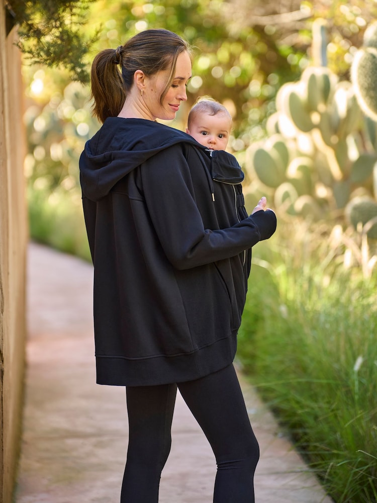 Seraphine Black Cotton Blend Maternity & Baby-Wearing 3-in-1 Hoodie - Image 4 of 4