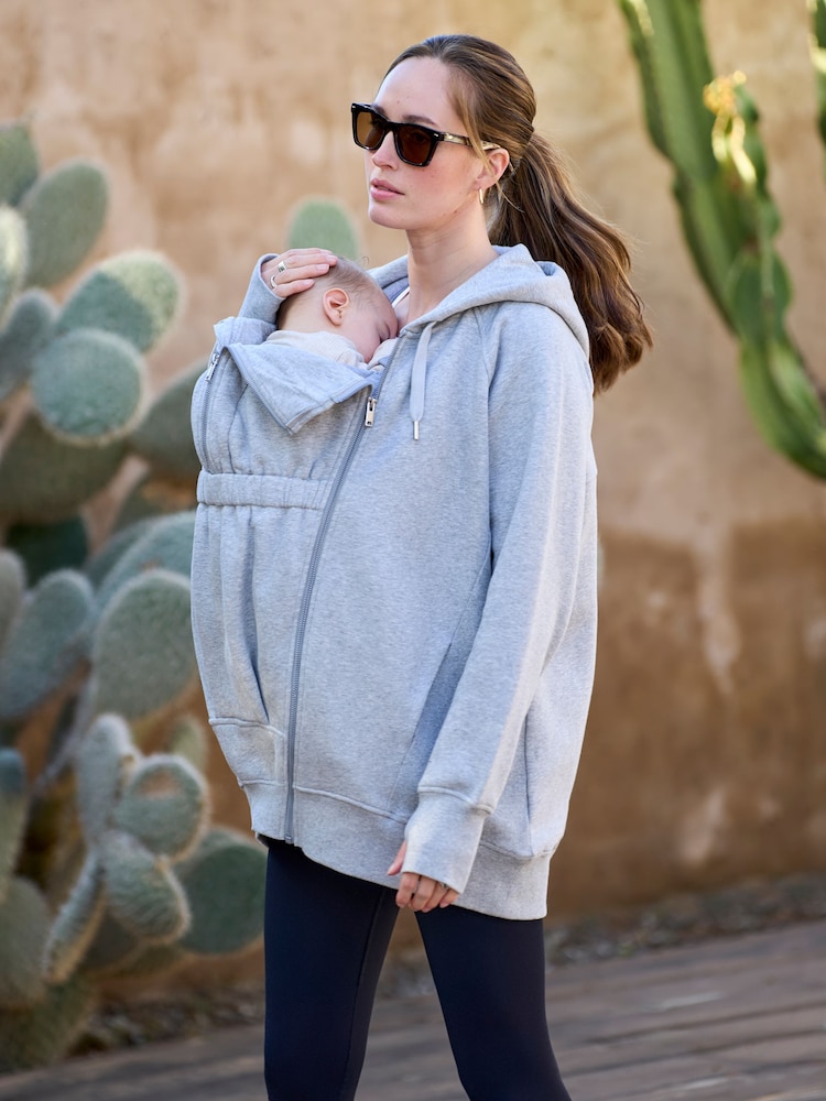 Seraphine Grey Marl Cotton Blend Maternity & Baby-Wearing 3-in-1 Hoodie - Image 1 of 4