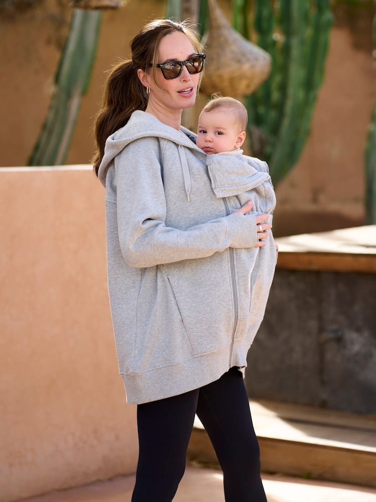 Seraphine Grey Marl Cotton Blend Maternity & Baby-Wearing 3-in-1 Hoodie - Image 2 of 4