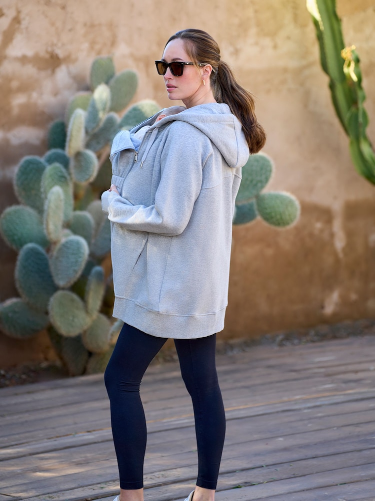 Seraphine Grey Marl Cotton Blend Maternity & Baby-Wearing 3-in-1 Hoodie - Image 4 of 4