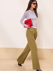 Lipsy Olive Green Petite Premium Wide Leg Trousers - Image 1 of 5