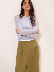 Lipsy Olive Green Petite Premium Wide Leg Trousers - Image 2 of 5