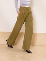 Lipsy Olive Green Petite Premium Wide Leg Trousers - Image 3 of 5