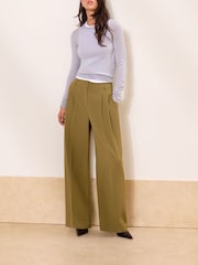 Lipsy Olive Green Petite Premium Wide Leg Trousers - Image 4 of 5