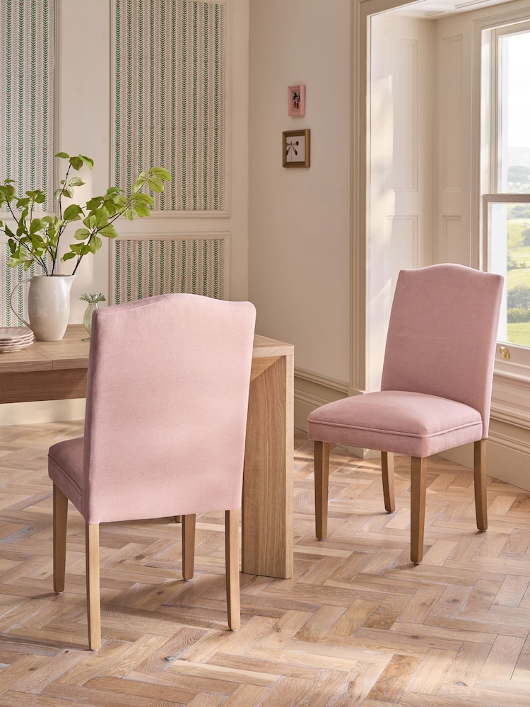 Set of 2 Soft Twill Light Rose Pink Wood Leg Malvern Non Buttoned Dining Chairs - Image 1 of 9