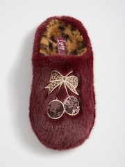 Lipsy Burgundy Red Comfort Cherry Soft Faux Fur Mule Slip on Slippers - Image 3 of 7