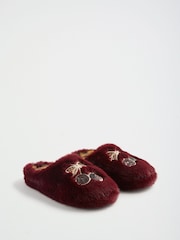 Lipsy Burgundy Red Comfort Cherry Soft Faux Fur Mule Slip on Slippers - Image 4 of 7