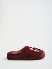 Lipsy Burgundy Red Comfort Cherry Soft Faux Fur Mule Slip on Slippers - Image 7 of 7