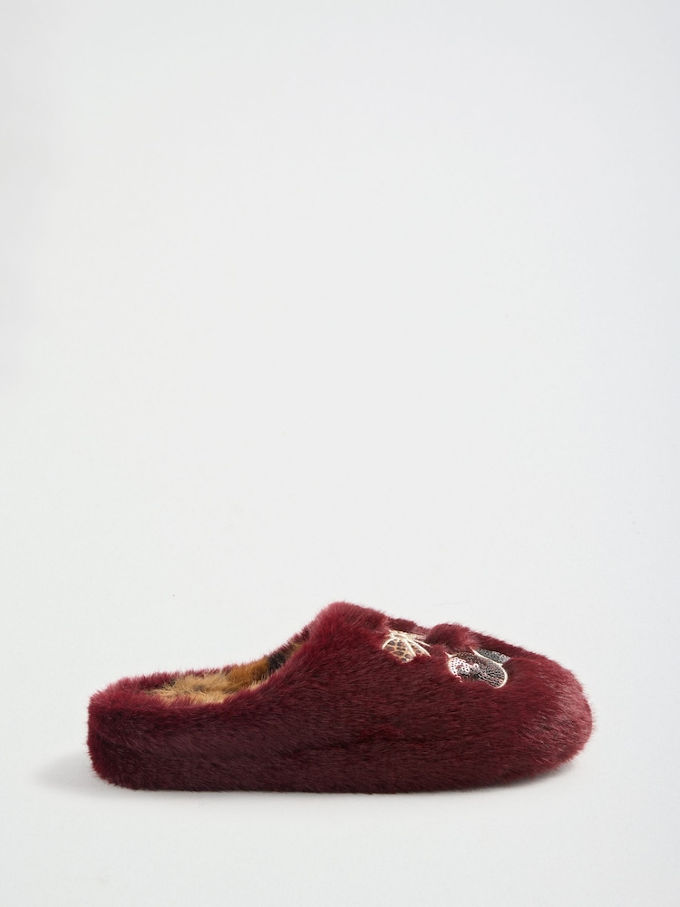 Lipsy Burgundy Red Comfort Cherry Soft Faux Fur Mule Slip on Slippers - Image 7 of 7 Lipsy Burgundy Red Comfort Cherry Soft Faux Fur Mule Slip on Slippers - Image 7 of 7