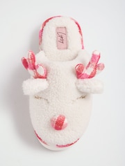 Lipsy Cream Soft Faux Borg Reindeer Mule Slippers - Image 1 of 5