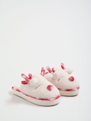 Lipsy Cream Soft Faux Borg Reindeer Mule Slippers - Image 2 of 5