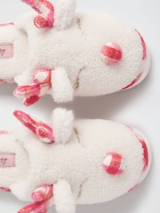 Lipsy Cream Soft Faux Borg Reindeer Mule Slippers - Image 4 of 5