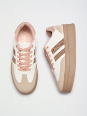 Lipsy White Lace Up Chunky Gum Sole Flatform Trainers - Image 1 of 5