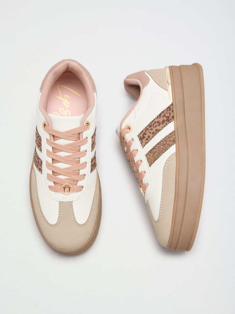 Lipsy White Lace Up Chunky Gum Sole Flatform Trainers - Image 1 of 5