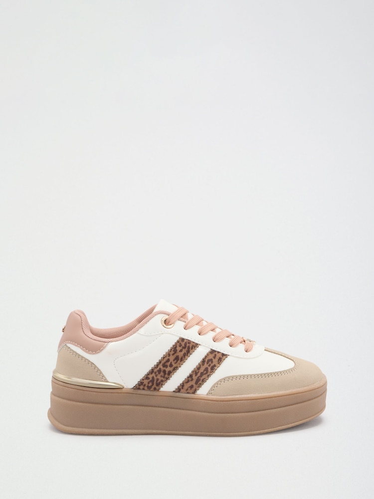 Lipsy White Lace Up Chunky Gum Sole Flatform Trainers - Image 2 of 5