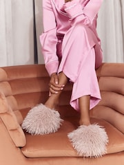 Lipsy Dusky Pink Fluffy Faux Fur Slider Slippers - Image 2 of 2