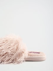 Lipsy Dusky Pink Fluffy Faux Fur Slider Slippers - Image 5 of 7