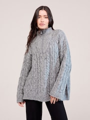 LOVALL Grey Cable Knit 1/4 Zip Jumper - Image 1 of 5