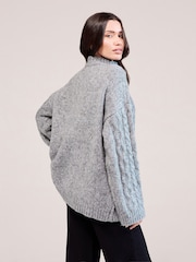 LOVALL Grey Cable Knit 1/4 Zip Jumper - Image 2 of 5