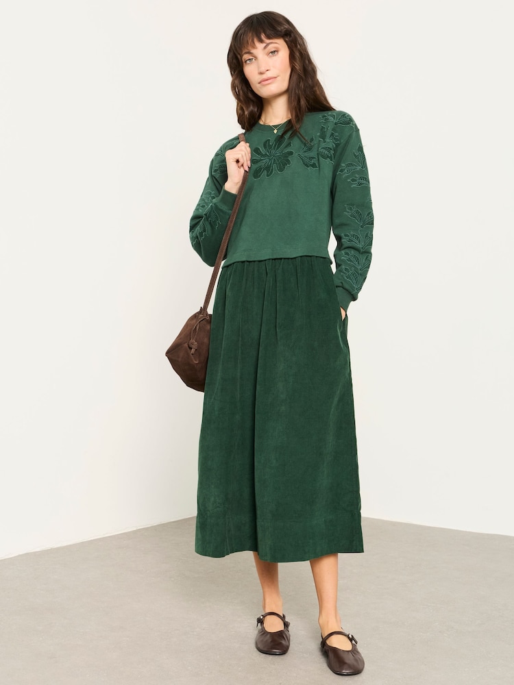 FatFace Pacey Green 2in1 Cord Midi Dress - Image 1 of 5