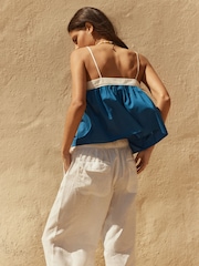 ניטרלי - BHOEM צבע ניטרלי מכנסיים בגזרה רחבה עם קשירה, %100 פשתן - תמונה 3 מתוך 6