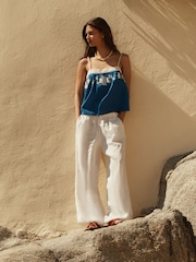 ניטרלי - BHOEM צבע ניטרלי מכנסיים בגזרה רחבה עם קשירה, %100 פשתן - תמונה 4 מתוך 6