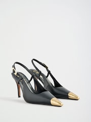 Lipsy Black Faux Leather Metal Toecap High Stiletto Heel Slingback Court Shoes - Image 1 of 7