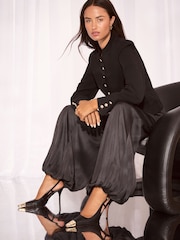 Lipsy Black Faux Leather Metal Toecap High Stiletto Heel Slingback Court Shoes - Image 2 of 7