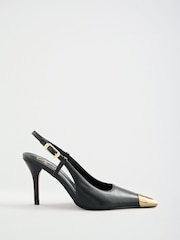 Lipsy Black Faux Leather Metal Toecap High Stiletto Heel Slingback Court Shoes - Image 4 of 7