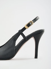 Lipsy Black Faux Leather Metal Toecap High Stiletto Heel Slingback Court Shoes - Image 5 of 7