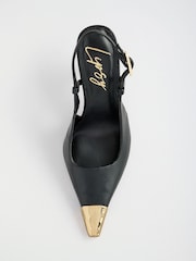 Lipsy Black Faux Leather Metal Toecap High Stiletto Heel Slingback Court Shoes - Image 6 of 7