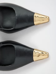 Lipsy Black Faux Leather Metal Toecap High Stiletto Heel Slingback Court Shoes - Image 7 of 7