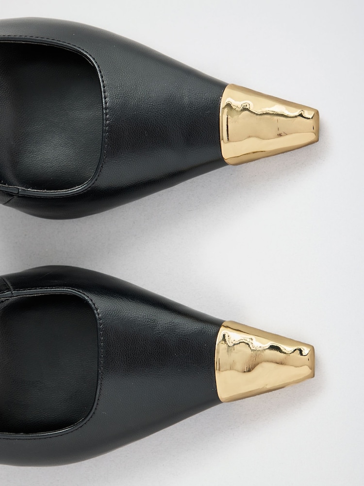 Lipsy Black Faux Leather Metal Toecap High Stiletto Heel Slingback Court Shoes - Image 7 of 7