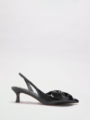 Lipsy Black Standard Fit Faux Patent Leather Hardware Bow Detail Slingback Mid Heel Court Shoe - Image 3 of 6