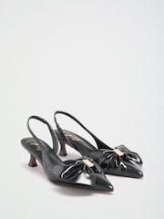Lipsy Black Standard Fit Faux Patent Leather Hardware Bow Detail Slingback Mid Heel Court Shoe - Image 4 of 6