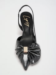 Lipsy Black Standard Fit Faux Patent Leather Hardware Bow Detail Slingback Mid Heel Court Shoe - Image 5 of 6